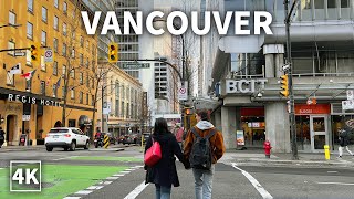 【4K】Vancouver Winter Walk - Dunsmuir Street | BC Canada (Binaural City Sounds)