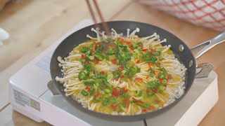 Be sure to try this with enoki mushrooms! Easy and delicious super simple cooking