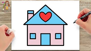 How to Draw a House - Cute and Easy Drawing for Kids Step by Step / House painting for kids