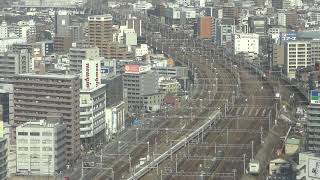 2/2【定点カメラ】地上100メートルから望む名古屋駅を発着する東海道新幹線N700系，東海道本線，特急などの様々な列車 2019.3.16