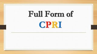 Full Form of CPRI || Did You Know?