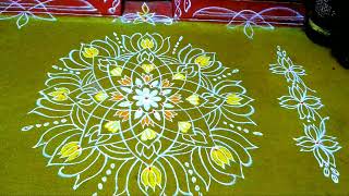 శుక్రవారం ముగ్గు /friday lotus kolam/అష్టదళ పద్మం ముగ్గు /friday lotus deepam rangoli /lotus borders