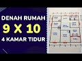 Denah Rumah Ukuran 9x10 Meter 4 Kamar Tidur