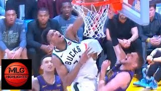 Giannis Antetokounmpo destroys Mike Muscala with hard slam dunk | Lakers vs Bucks