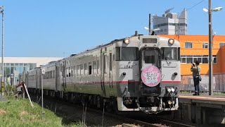 急行 花たびそうや(2024年) 稚内駅入線〜発車 2024/05/26 キハ40形(宗谷線急行色·道北流氷の恵み)+キハ54形