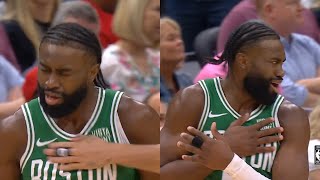 Jaylen Brown wasn't happy with Jayson Tatum slapping him after clutch 3 😳