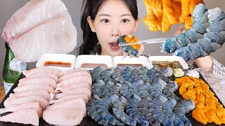 다쳐도 먹는다🤤✊ 활 블랙타이거 새우회, 삼치회, 성게알 삼합 먹방 [eating show] mukbang korean food