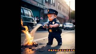 Cute baby police putting out a fire in Los Angeles #losangeles #america #fire #cute #police #baby