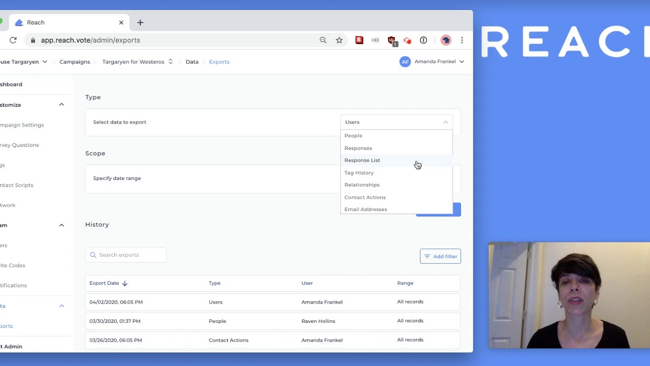 Reach Admin Tutorials Exports Youtube