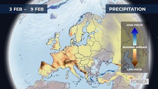 Monthly precipitation forecast for Europe 30/1/2025