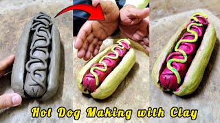 আজ মাটির হট ডগ বানালাম🤨 || DIY miniature clay hot dog 🌭 #art #clay #pottery #shorts #viral