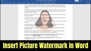 How to Insert Picture Watermark in MS Word 2016 - Add Photo Watermark in Word Document - Quick Way