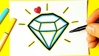 Como desenhar um Diamante Bonito ❤ Desenhos kawaii - Desenho para Desenhar