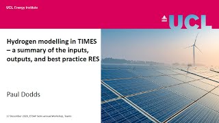 14 Hydrogen modelling in TIMES – a summary of the inputs, outputs, and best practice RES