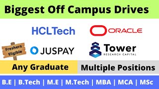 HCL, Oracle, Juspay, Tower Research Hiring | Off Campus Drive 2021-2026 Batch | Freshers Eligible