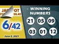 p29m jackpot grand lotto 6 55 ez2 suertres 6digit lotto 6 42 june 5 2021