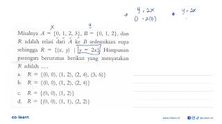 Misalnya A = {0, 1, 2, 3}, B = {0, 1, 2}, dan R adalah relasi dari A ke B sedemikian rupa sehingg...