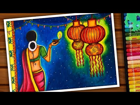 Diwali Drawing Easy With Oil Pastel 🎆, Diwali Special Drawing - YouTube