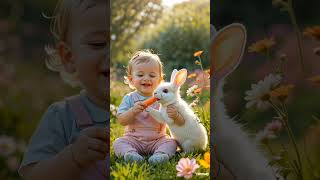 Cute baby Laugh and eating With a Cute rabbit#shorts #cute #cutebaby#rabbit#animals#viralvideo