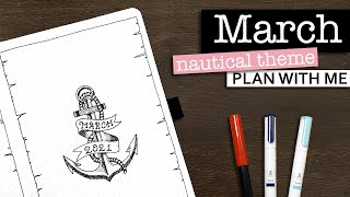 MARCH BULLET JOURNAL SETUP 💜 Nautical theme monthly bullet journal plan with me 2021