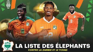 La Liste des Elephants de Côte d'Ivoire contre la Zambie et le Tchad