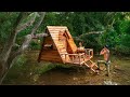 Build an Amazing Shelter Cabin on the Water, Survival Camping, Tree House, Catch and Cook