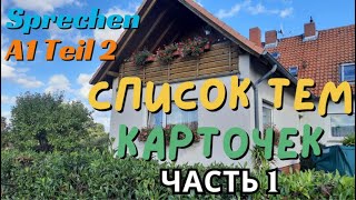 Cписок тем карточек со словами Часть 1 Essen und trinken , Restaurant , Einkaufen Sprechen A1 Teil2