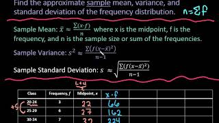 Sample Mean, Variance, and Standard Deviation of a Frequency Distribution by Hand