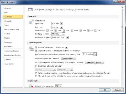 Outlook 2010 Изменить часовой пояс