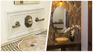 75 Mediterranean Limestone Floor Powder Room Design Ideas You'll Love 🔴