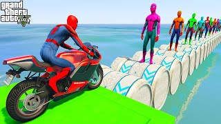 الرجل العنكبوت على دراجة نارية ضد العناكب  - Spiderman on a motorcycle against multi-colored spiders
