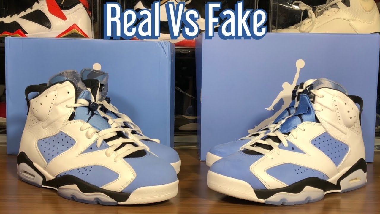 Air Jordan 6 UNC Real Vs Fake Review . With Blacklight And Weight ...