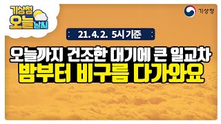 [오늘날씨] 오늘까지 건조한 대기에 큰 일교차, 4월 2일 5시 기준