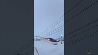 朝、積雪…程々ラッセルな山形新幹線つばさ…本動画有、積雪約20cm位…