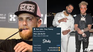 JAKE PAUL APOLOGISES TO DRAKE AFTER LOSING HIM $400K FOLLOWING LOSS TO TOMMY FURY