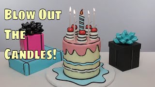 Happy birthday song with cake and candles blow out | Comic Cake