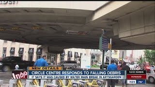 Plaster falls from Indianapolis Artsgarden onto street