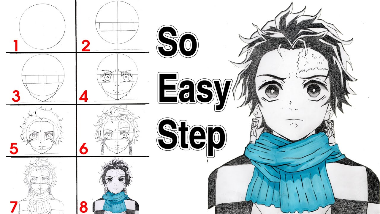 How To Draw Tanjiro Intense Scared Step By Step Demon Slayer – PostGray