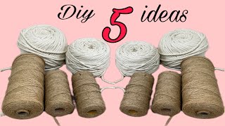 5 Diy Ideas With Rope/ Jute Rope Crafts/ Cotton Rope Craft Ideas/ اعمال يدويه بالخيش