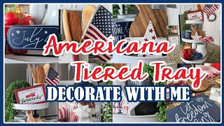 🇺🇸 2023 AMERICANA TIERED TRAY DECORATE WITH ME│SUMMER PATRIOTIC DECOR│FARMHOUSE DECOR│JULY FOURTH