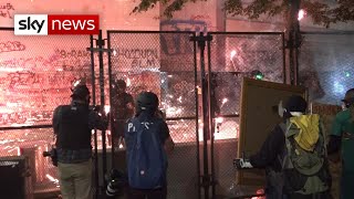 Protesters use leaf-blowers and fireworks as stand-off continues in Portland