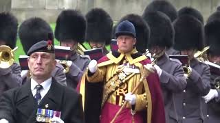 Remembrance Sunday 2024 Band of the Grenadier Guards marching tp Horse Guards Parade