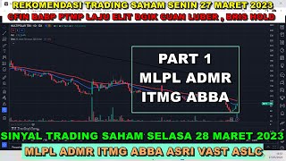 Part1 Analisa Rekomendasi Swing trading Scalping saham harian Selasa 28maret2023 MLPL ADMR ITMG ABBA