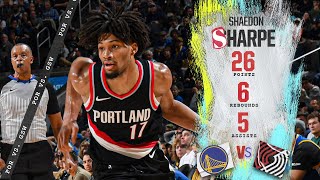Shaedon Sharpe Highlights | 26 PTS | Portland Trail Blazers @ Golden State Warriors | Dec. 6, 2023