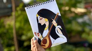 How to draw maa saraswati very easily #viralart #saraswatidrawing #easyartchannel