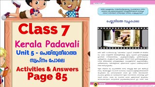 Class 7 Kerala Padavali | Unit 5 Chapter 1  - പെയ്തുതീരാത്ത സ്വപ്നം പോലെ | Page 85 Activites