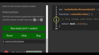 Generate Random Whole Numbers with Javascript, freeCodeCamp Basic Javascript