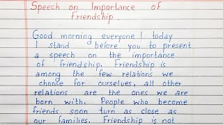 Write a Speech on Importance of Friendship | English
