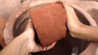 2 different textures videos combo clay pot dry +water 💦 crumbling crushing satisfying ASMR sounds