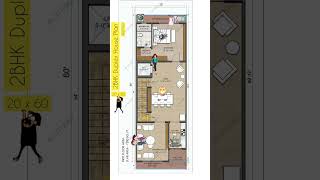 2BHK Duplex House in 20x60 Feet Plot Size #houseplan #duplex #shorts #part2